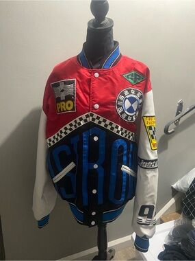 Red, White & Blue Racing-Inspired Varsity Bomber Jacket